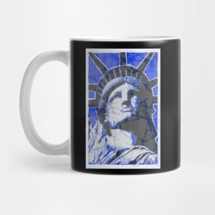 4th of July Statue of Liberty Batik blue crackle style Mug